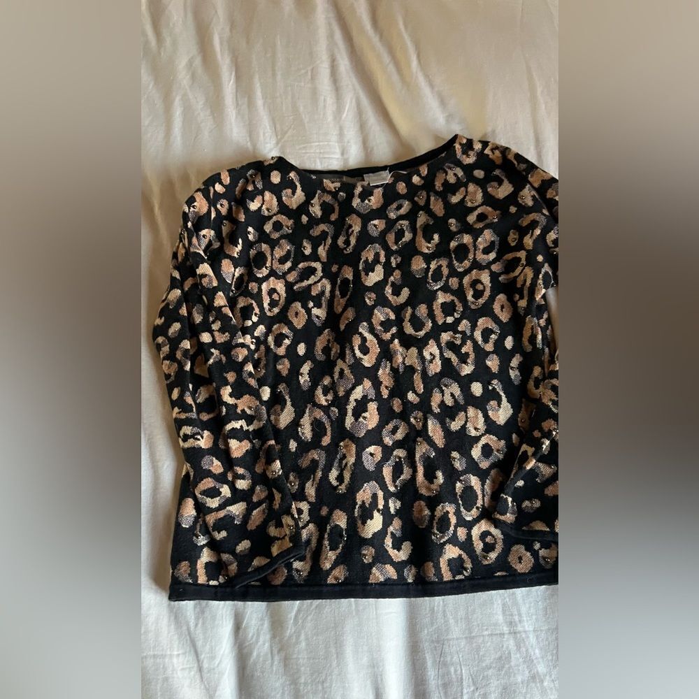 Chicos Leopard Print Sweater with bead embellishment